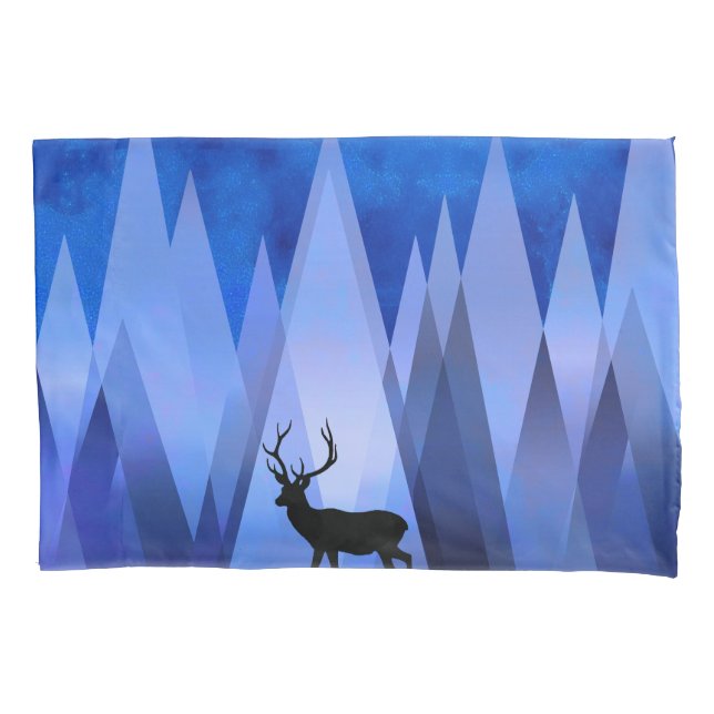 FUNDA DE COJÍN DEER DE MONTAÑAS GEOMÉTRICAS AZULES (Anverso)