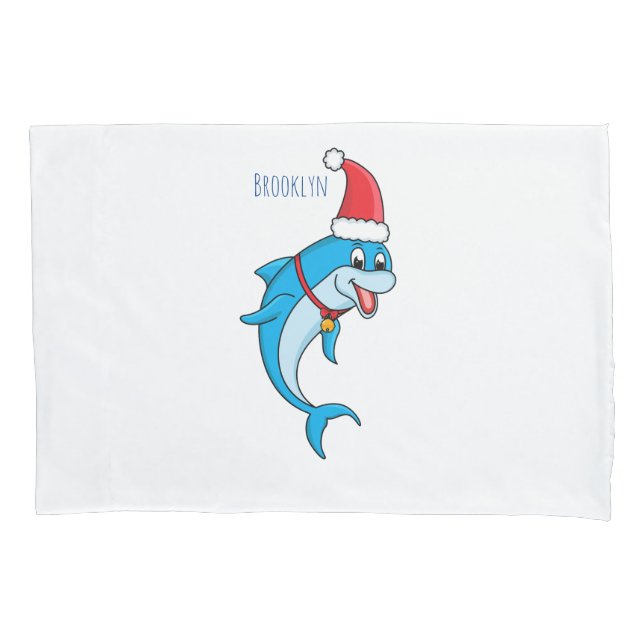 Funda De Cojín Delfín lindo con personalizado de Santa hat (Anverso)