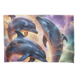 Funda De Cojín Delfines cósmicos y medusas en el espacio