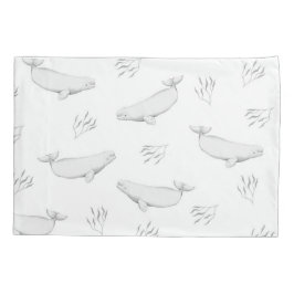 Funda De Cojín Delicadas ballenas Beluga y Ilustracion de maleza 