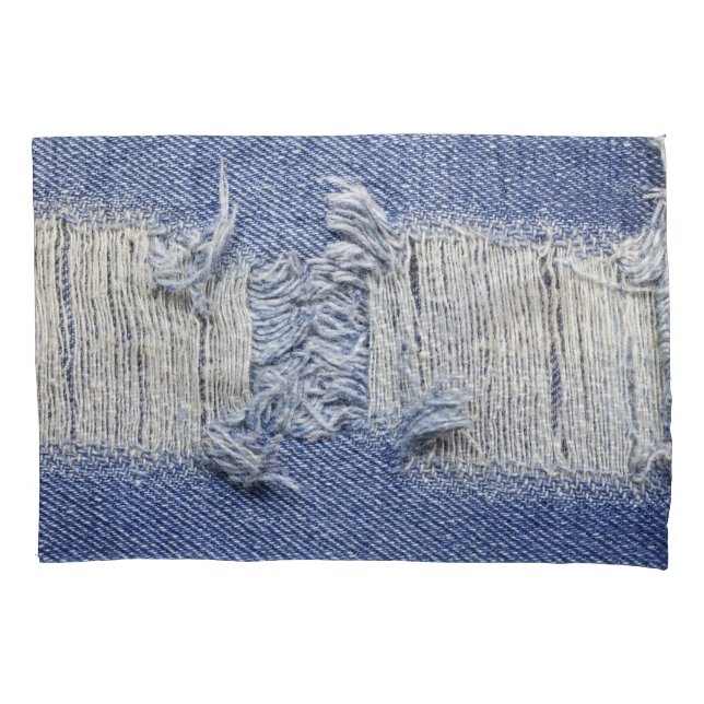 Funda De Cojín Denim azul roto: textura de jeans. (Anverso)