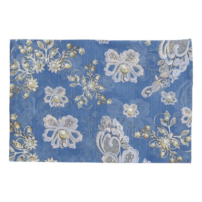 Funda De Cojín Denim - Modelo repetido de Perlas de Marfil de enc (Reverso)