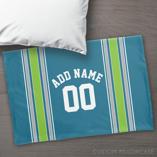 Funda De Cojín Deportes Jersey Número de nombres de franjas Verde (Custom Pillowcase)