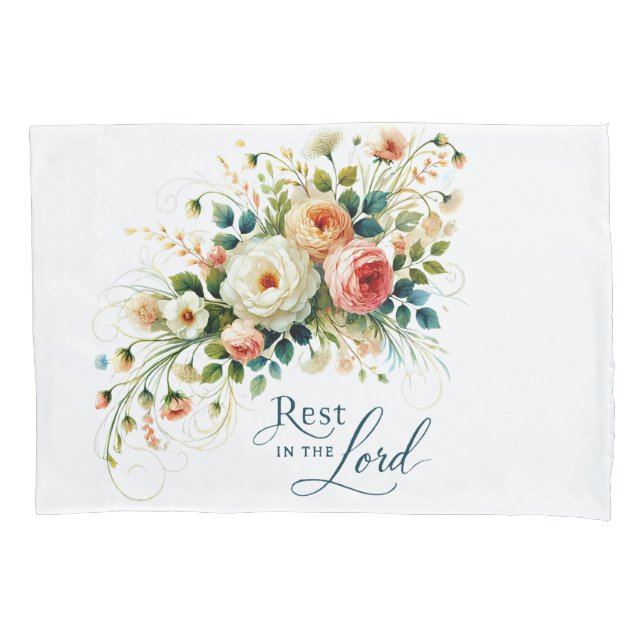 Funda De Cojín Descansa en el Señor floral (Anverso)