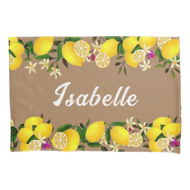 Funda De Cojín Días de limón marrón (Anverso-izquierdo)