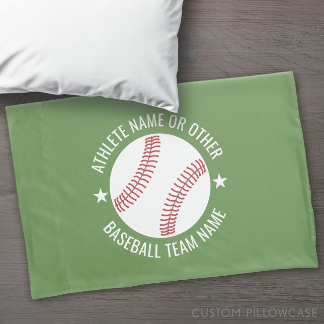 Funda De Cojín Dibujo de béisbol con nombre de equipo y atleta mo (Custom Pillowcase)