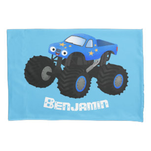 Funda De Cojín Dibujo de caricatura de camión monstruo azul lindo