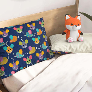 Funda De Cojín Dibujo de Ratón Adorable sobre Azul