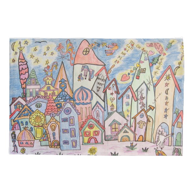 Funda De Cojín dibujo infantil de la ciudad (Reverso)
