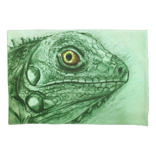 Funda De Cojín Dibujo realista de la iguana verde, reptil lindo