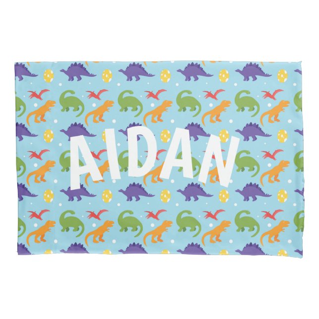 Funda De Cojín Dino Fun Niños Naranja Rojo Morado Verde Pillowcas (Anverso)