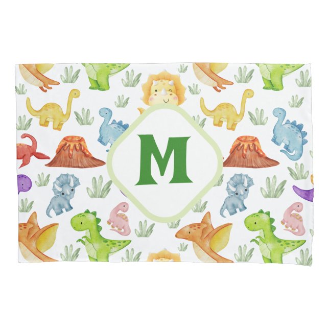 Funda De Cojín Dinosaurio monogramado (Anverso)