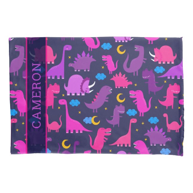 Funda De Cojín Dinosaurios Personalizados En Chicas Púrpura Rosa  (Anverso)