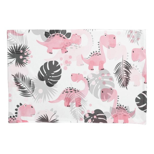 Funda De Cojín Dinosaurios rosados: Patrón de niños. (Anverso)