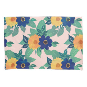Funda De Cojín Diseño amarillo bonito floral y rosa follaje