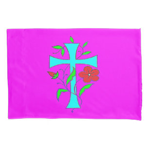 FUNDA DE COJÍN DISEÑO CRUZ LUMINOSO CON FLORES