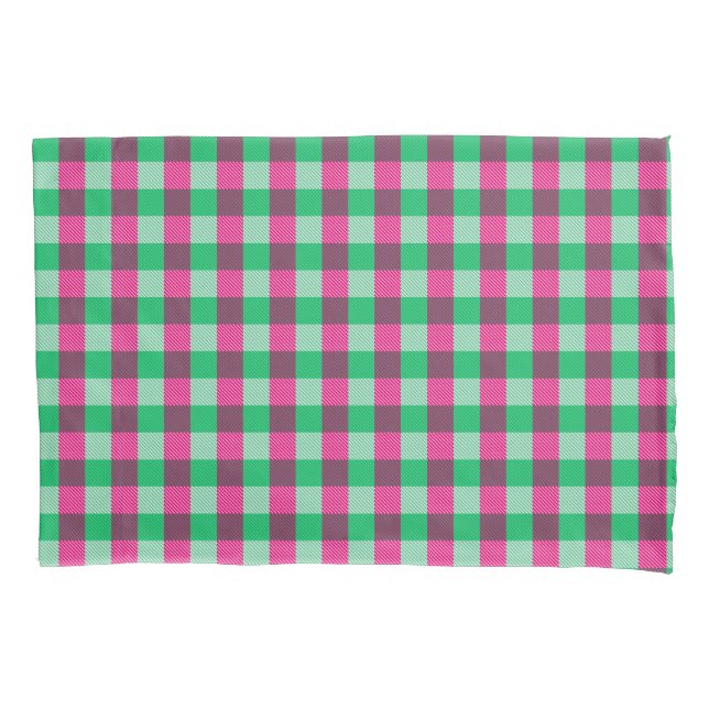 Funda De Cojín Diseño de cheques de Gingham verde rosa (Anverso)