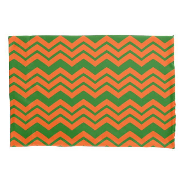 Funda De Cojín Diseño de Chevron Zigzag Verde Naranja (Anverso)