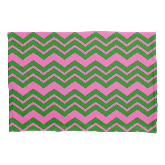 Funda De Cojín Diseño de Chevron Zigzag Verde Rosa (Anverso)