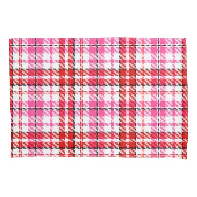 Funda De Cojín Diseño de cuadros escoceses blanco rojo rosa (Anverso)