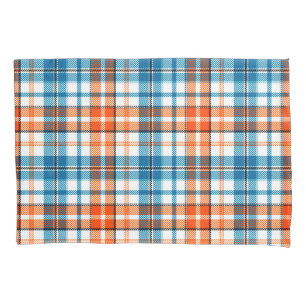 Funda De Cojín Diseño de cuadros escoceses naranja azul blanco