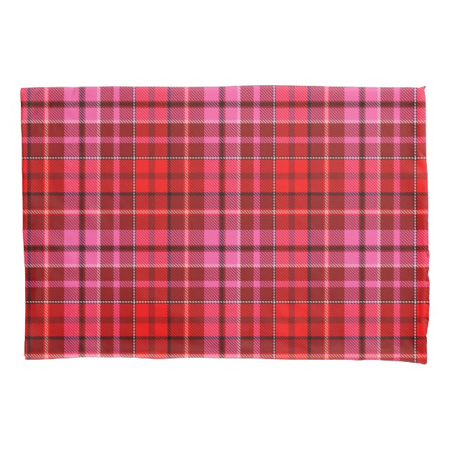 Funda De Cojín Diseño de Cuadros Escoceses Rojo Granate Rosa (Anverso)