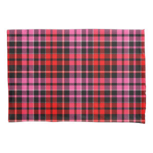 Funda De Cojín Diseño de cuadros escoceses rojo negro y rosa