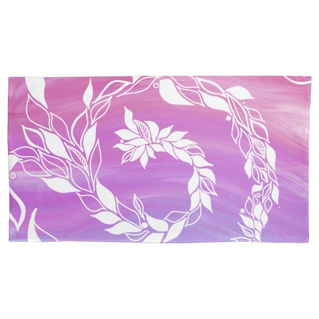 Funda De Cojín Diseño de hoja abstracta sobre fondo rosa (Anverso)