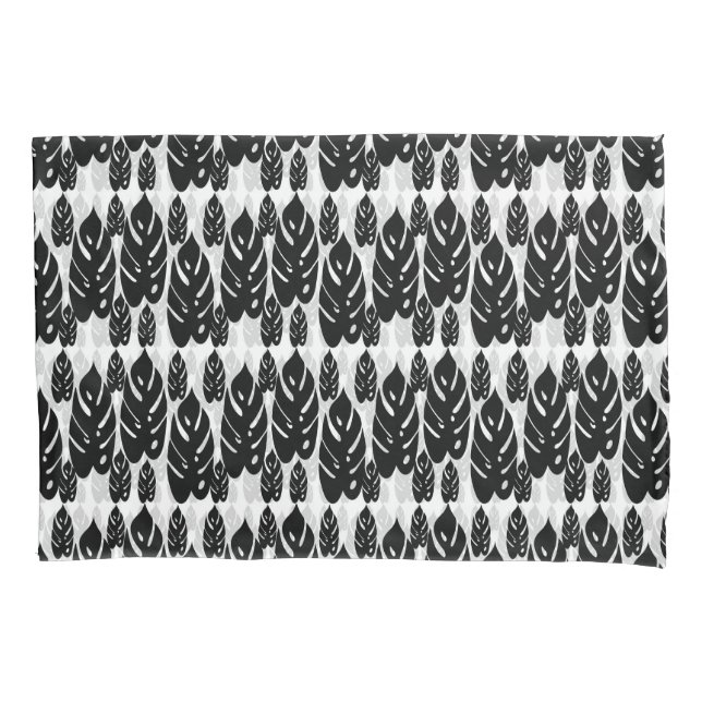 Funda De Cojín Diseño de hojas blancas y negras (Anverso)