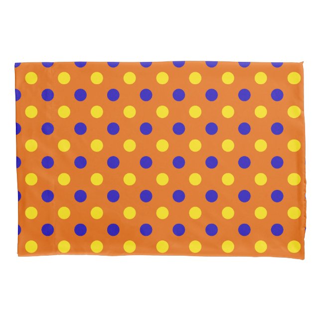 Funda De Cojín Diseño de lunares naranja azul amarillo (Anverso)