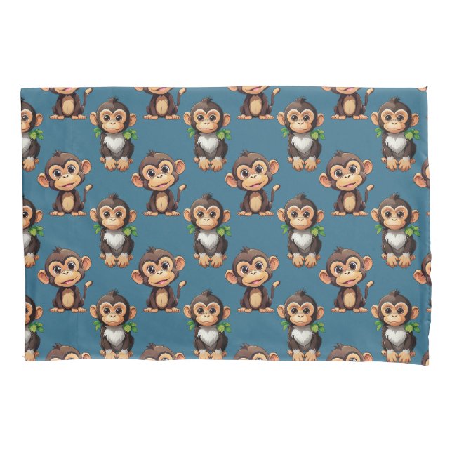 Funda De Cojín Diseño de Patrón de Mono Azul  (Anverso)