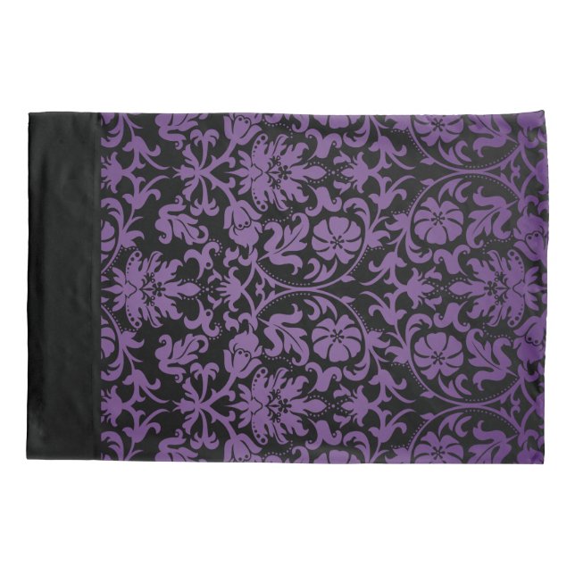 Funda De Cojín Diseño de patrones florales de Damasco morado oscu (Reverso)