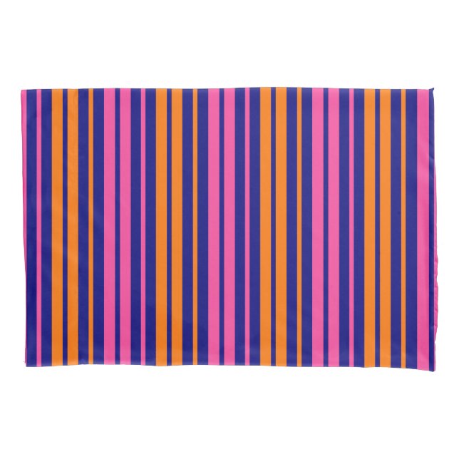 Funda De Cojín Diseño de rayas verticales naranja azul rosa   (Anverso)