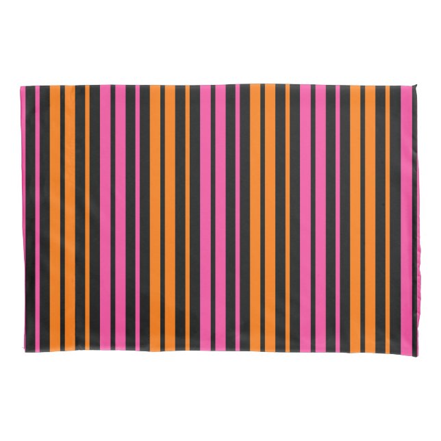 Funda De Cojín Diseño de rayas verticales naranjas y rosas  (Anverso)