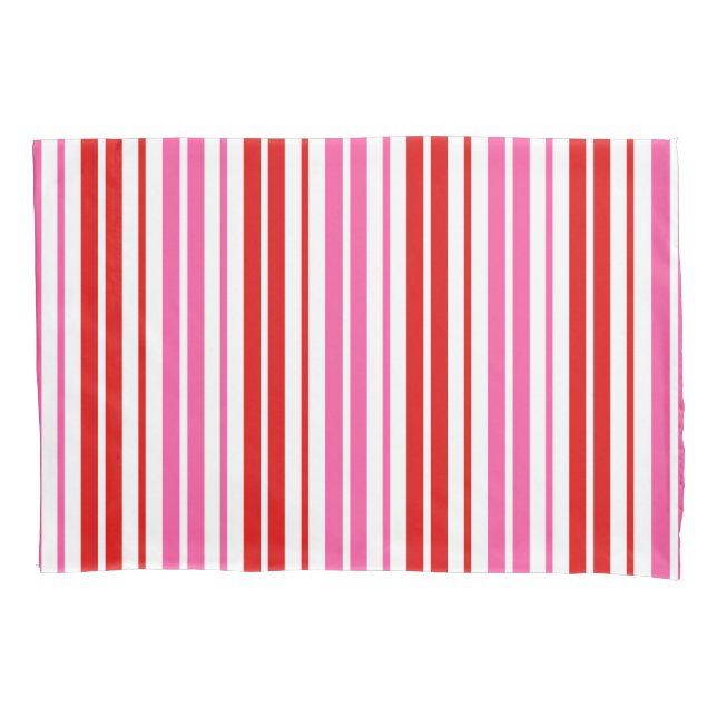Funda De Cojín Diseño de rayas verticales rosadas blancas rojas (Anverso)