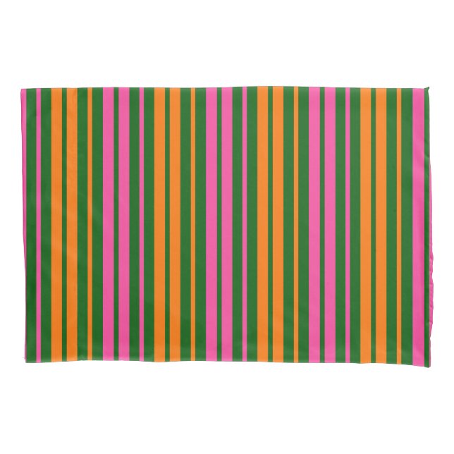 Funda De Cojín Diseño de rayas verticales verde naranja rosa (Anverso)