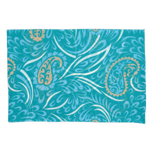 Funda De Cojín Diseño de tela turquesa intrincado con paisajes