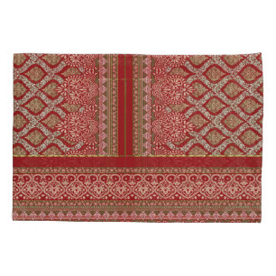 Funda De Cojín diseño de un patrón rojo y beige_