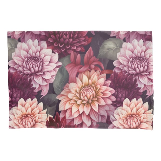 Funda De Cojín Diseño del patrón Dahlia rosa rojo acuarela (Anverso)