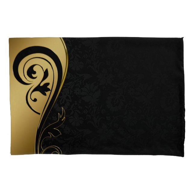 Funda De Cojín Diseño floral dorado y negro (Anverso)