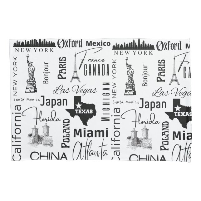 Funda De Cojín Diseño moderno ciudades famosas de moda en blanco  (Anverso)