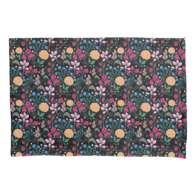 Funda De Cojín Diseño negro floral rosa y amarillo pequeño bonito (Anverso)