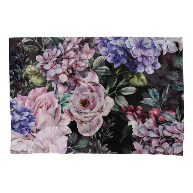 Funda De Cojín Diseño Seamless de la acuarela floral oscura (Anverso)