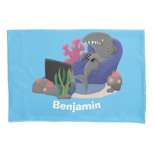 Funda De Cojín Divertido tiburón viendo al personalizado de telev (Anverso)