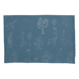 Funda De Cojín Dogs Lady Toile de Jouy Turquoise oscuro