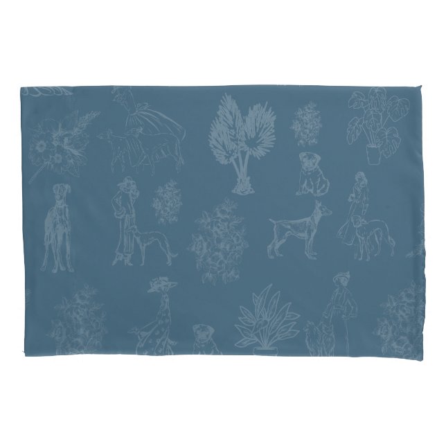Funda De Cojín Dogs Lady Toile de Jouy Turquoise oscuro (Anverso)
