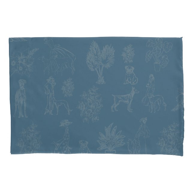 Funda De Cojín Dogs Lady Toile de Jouy Turquoise oscuro (Anverso)
