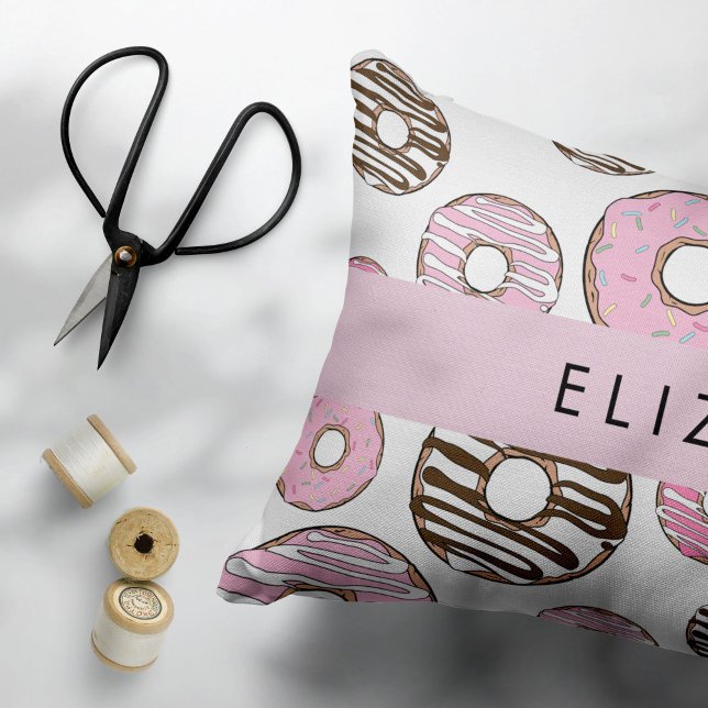 Funda De Cojín Donuts rosados, Donuts blancos, rociadores, tu nom (Subido por el creador)