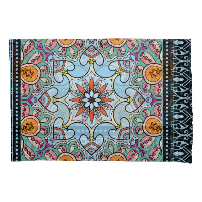 Funda De Cojín Doodle ornamental colorido: patrón simétrico. (Anverso)