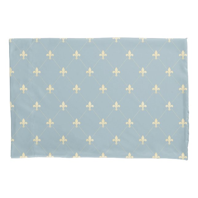 Funda De Cojín Dorado Fleur-de-Lis Dusky Blue (Anverso-izquierdo)
